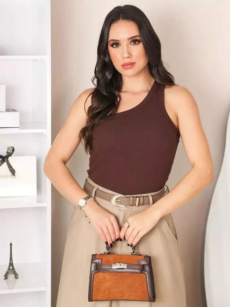 Kit 2 Blusas Feminina Nula Manga Ribana Canelada Algodão Mula Manca Ombro Só Básica Social Elegante