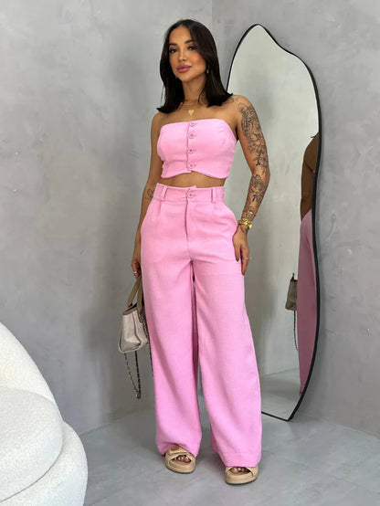 Conjunto Top e Calça em Linhão Candy Colors