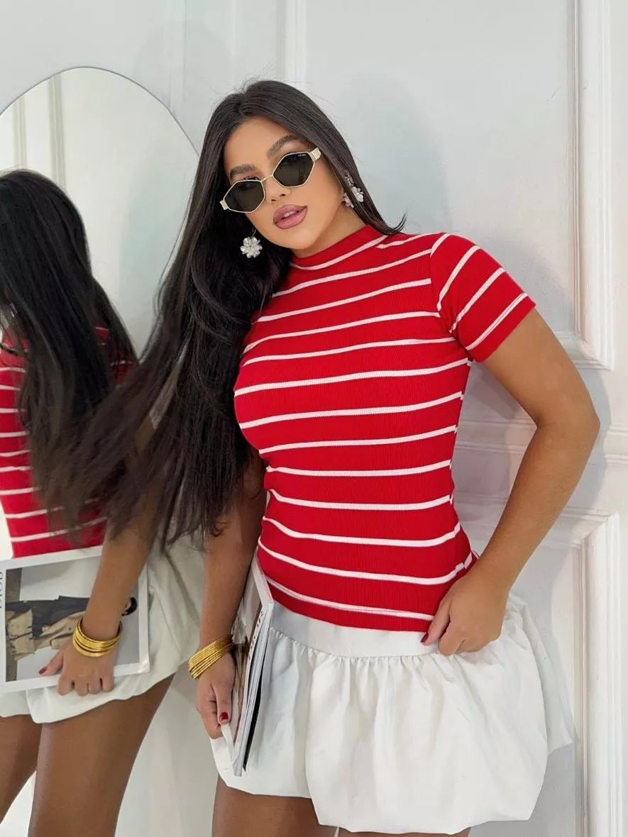 CAMISETA BLUSA LISTRADA MODA 2025 TENDENCIA VERÃO 2025 CANELADO PREMIUM