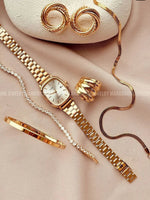 Kit Conjunto Relógio Feminino Dourado com Bracelete Pulseira Brincos e Colar Acessórios Moda relogio
