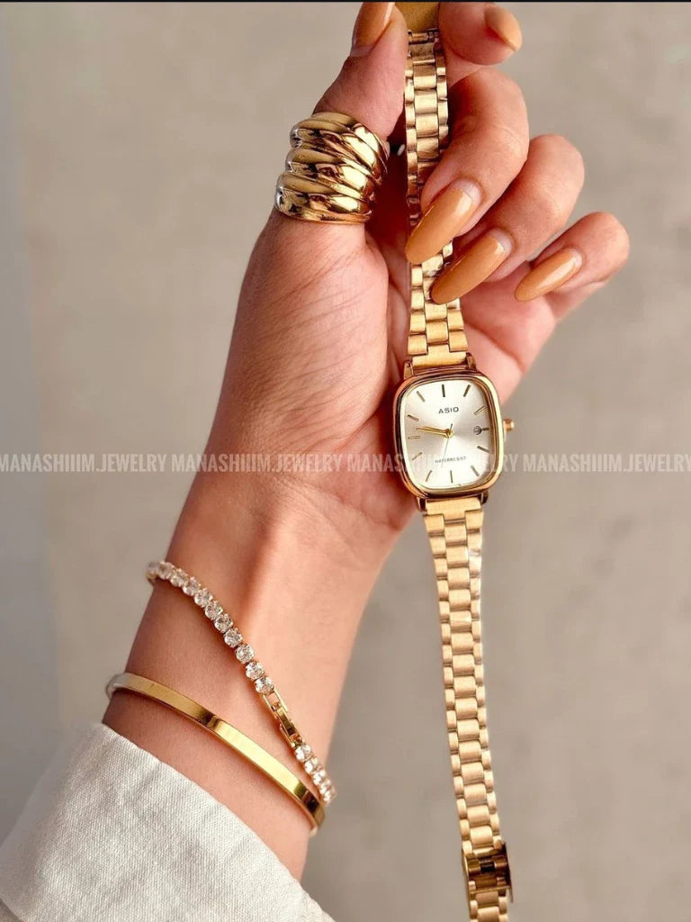 Kit Conjunto Relógio Feminino Dourado com Bracelete Pulseira Brincos e Colar Acessórios Moda relogio