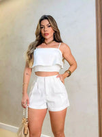 Conjunto feminino alfaiataria de 2 peças:Ragata Sem Mangas e Short