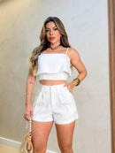 Conjunto feminino alfaiataria de 2 peças:Ragata Sem Mangas e Short
