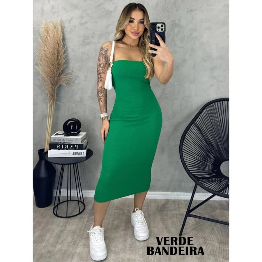 Vestido Feminino Midi Tomara Que Caia Anarruga - Elegância e Conforto em um Único , Envio Imediato!