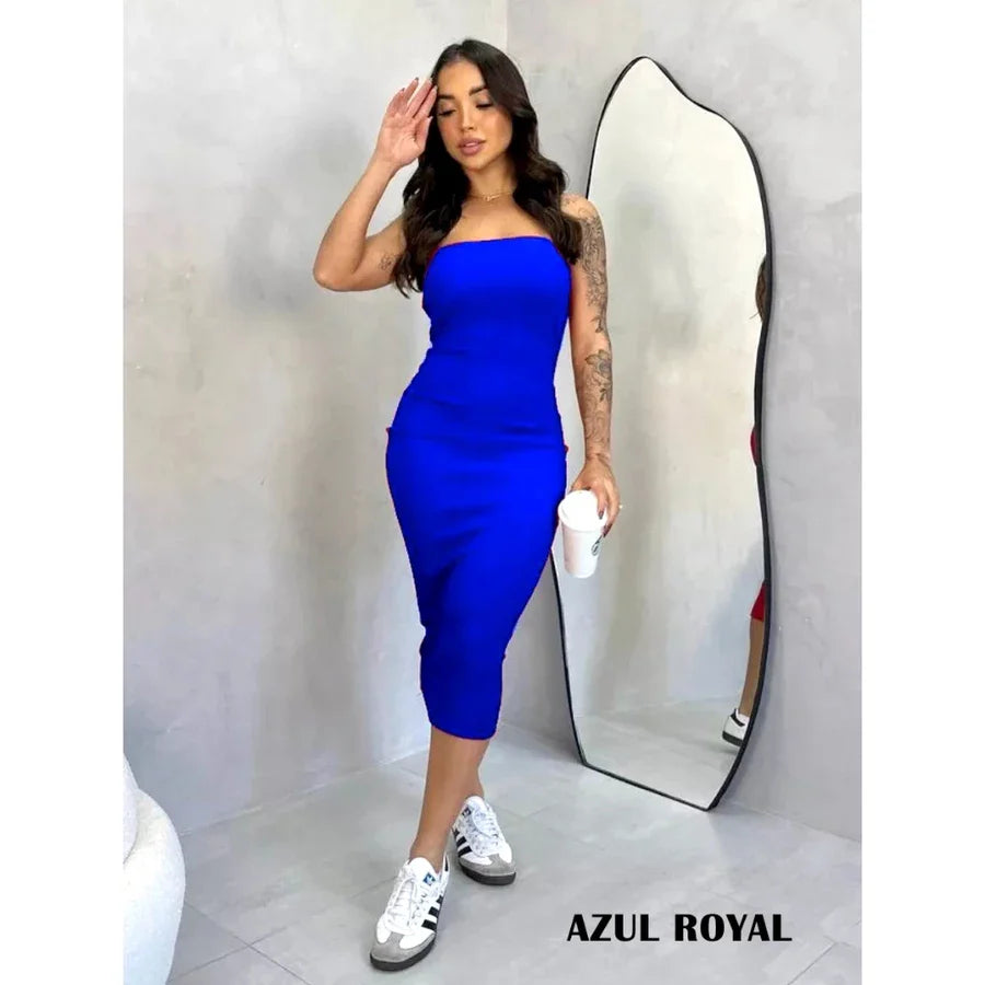Vestido Feminino Midi Tomara Que Caia Anarruga - Elegância e Conforto em um Único , Envio Imediato!