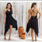 Vestido soltinho envelope frente única costa nua amarração nas Costas