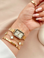 Kit Conjunto Relógio Feminino Dourado com Bracelete Pulseira e Anel Acessórios Femininos Relogio