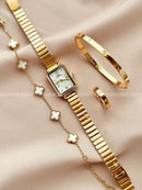 Kit Conjunto Relógio Feminino Dourado com Bracelete Pulseira e Anel Acessórios Femininos Relogio