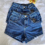 Shorts Jeans Mom Cintura Alta Marmorizado /Shorts Feminina Lisa Sem Lycra