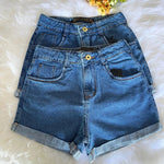 Shorts Jeans Mom Cintura Alta Marmorizado /Shorts Feminina Lisa Sem Lycra
