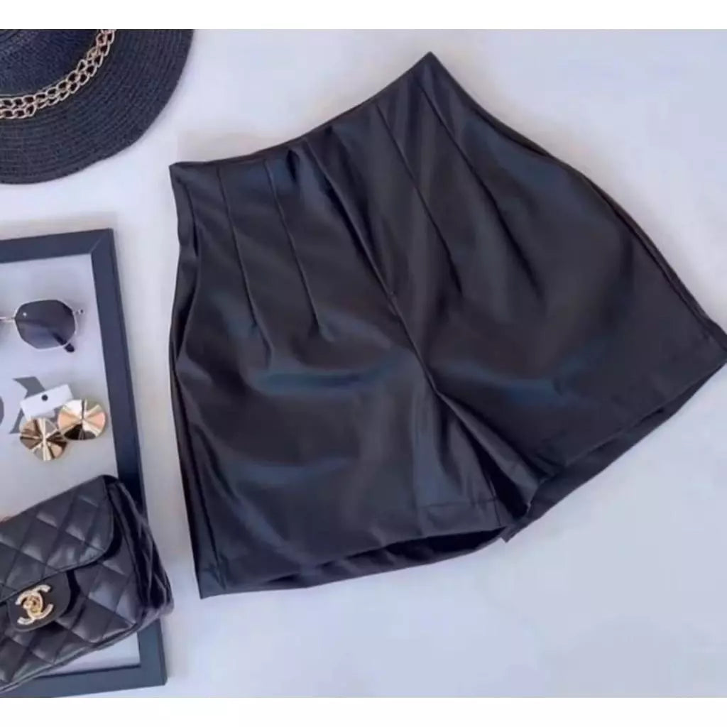 Short Feminino Couro Fake Zara Courino Cintura Alta