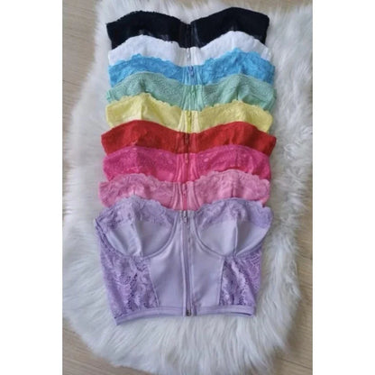 Cropped Corselet Tomara que Caia em Cirrê com Zíper e Arco