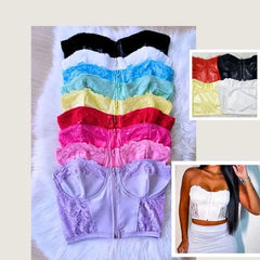 Cropped Corselet Tomara que Caia em Cirrê com Zíper e Arco