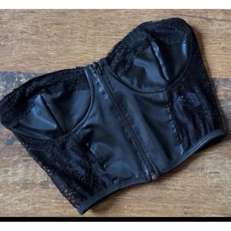 Cropped Corselet Tomara que Caia em Cirrê com Zíper e Arco