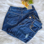 Shorts Jeans Mom Cintura Alta Marmorizado /Shorts Feminina Lisa Sem Lycra