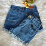 Shorts Jeans Mom Cintura Alta Marmorizado /Shorts Feminina Lisa Sem Lycra