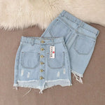 Saia jeans feminina azul manchada Rasgada