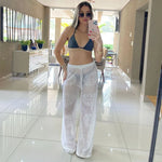 saída de praia calça pantalona tricôt crochê linha luxo