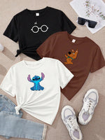 kit3 Camisetas feminina de algodão Gatinho flores e fases da lua off white malha premium T-Shirts