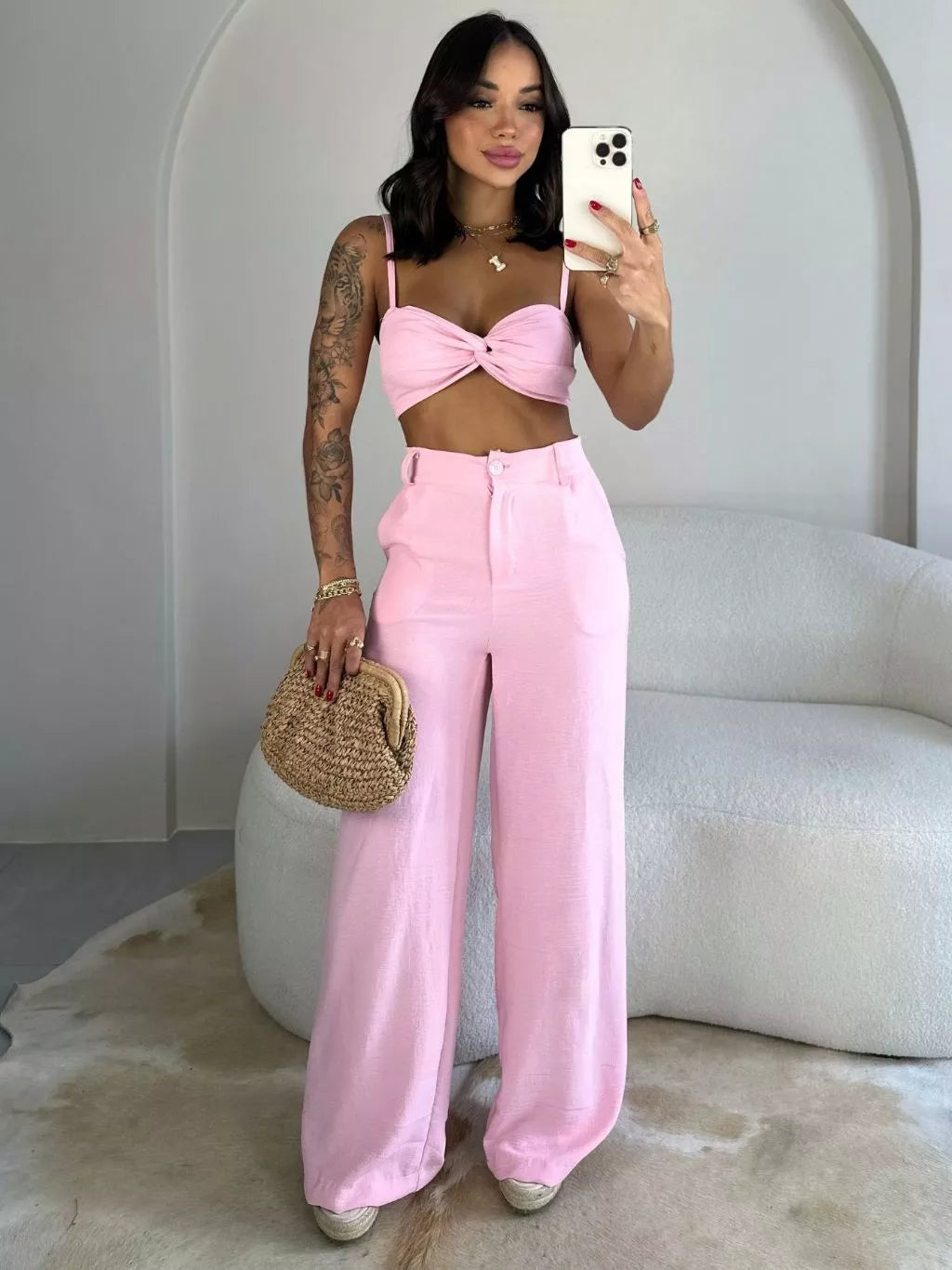 Conjunto Calça e Cropped Pantalona - Bemfamosa