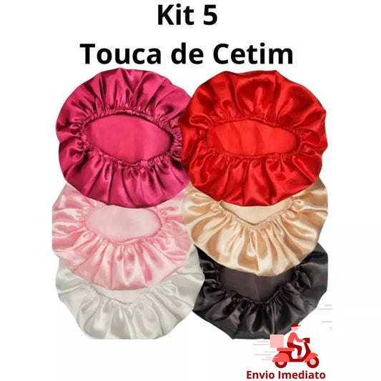 KIT 5 Touca de Cetim Anti-Frizz Para Dormir CORES SORTIDAS*