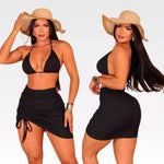 Biquíni Cortininha com Bojo Marquinha de Fita Asa Delta Sainha Feminino 3 peças Triquini Moda Praia