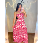 Vestido Paty - vestido longo estampa grecia azul branco e rosa tomara que caia estampa farm tendencia verão paty nordest