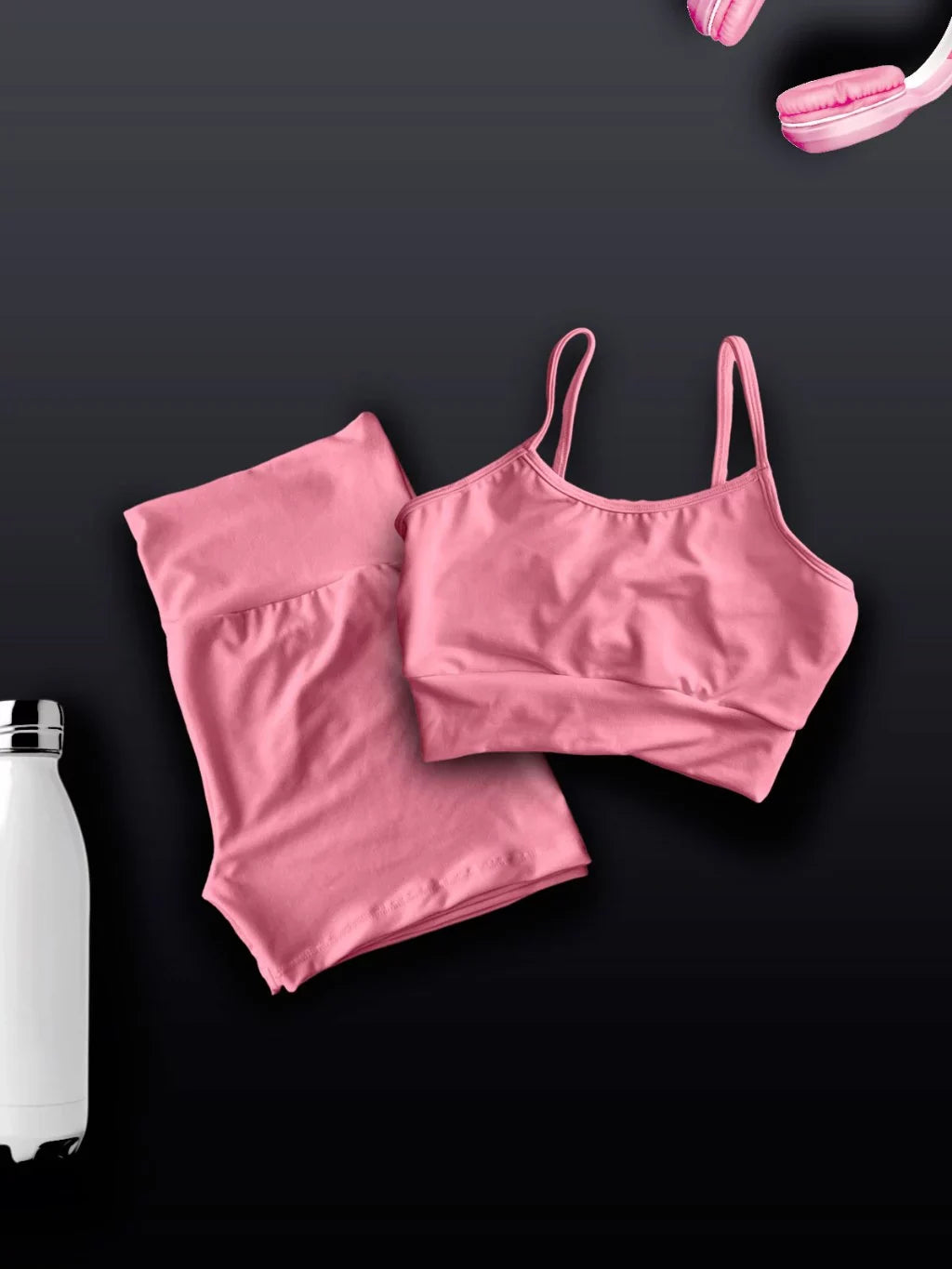 Conjunto de Academia Feminino Fitness Shorts Cintura Alta Top Alça