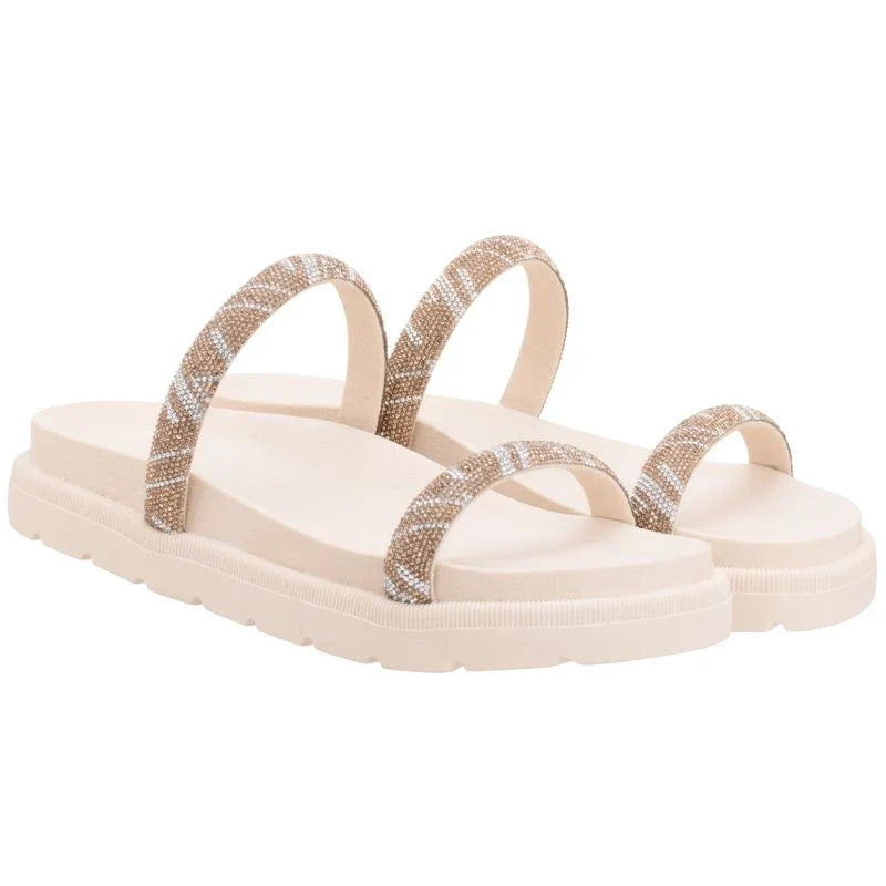 Sandalia feminina Papete Birken Super confortável plataforma tiras de brilho Strass Luxo leve antiderrapante macia