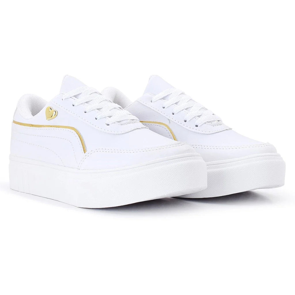Tênis Feminino Sola Alta Coração Casual Tendência Moda Estilo