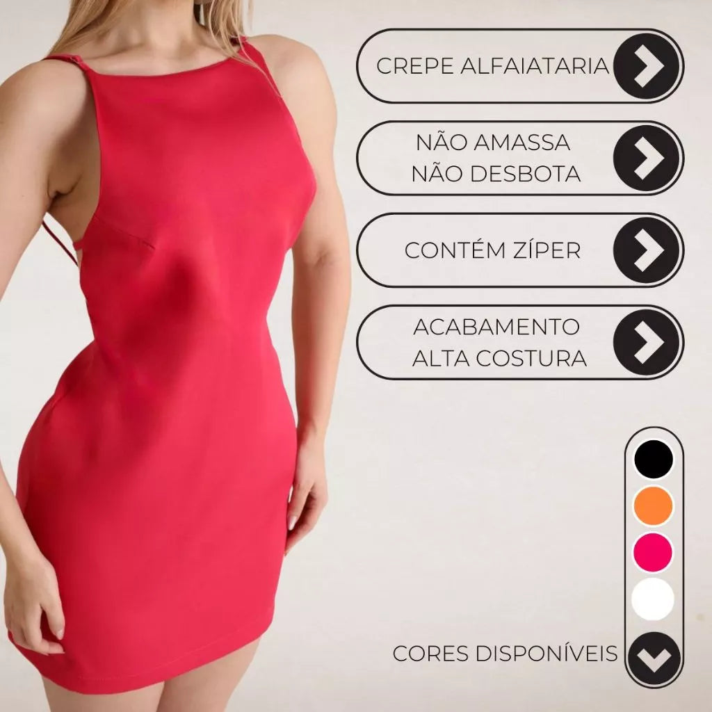 Vestido Curtinho Moda Balada em Alfaiataria com Alça Curto Justo com Amarração Costa Nua Fest Dia das Mães Sexy Elegante