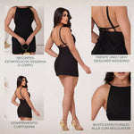 Vestido Curtinho Moda Balada em Alfaiataria com Alça Curto Justo com Amarração Costa Nua Fest Dia das Mães Sexy Elegante