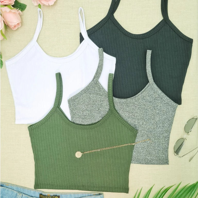 KIT4 TOP FEMININO De Alcinha Canelado- Várias Cores