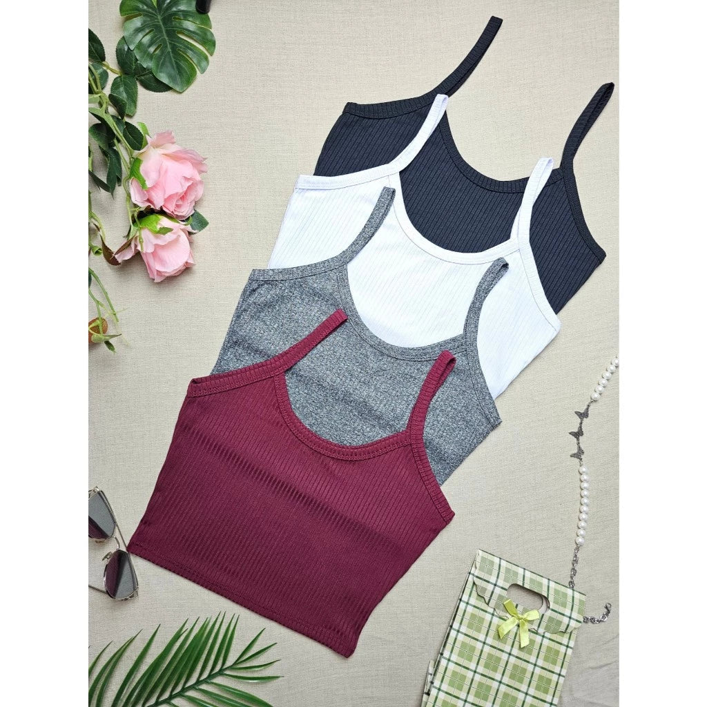 KIT4 TOP FEMININO De Alcinha Canelado- Várias Cores