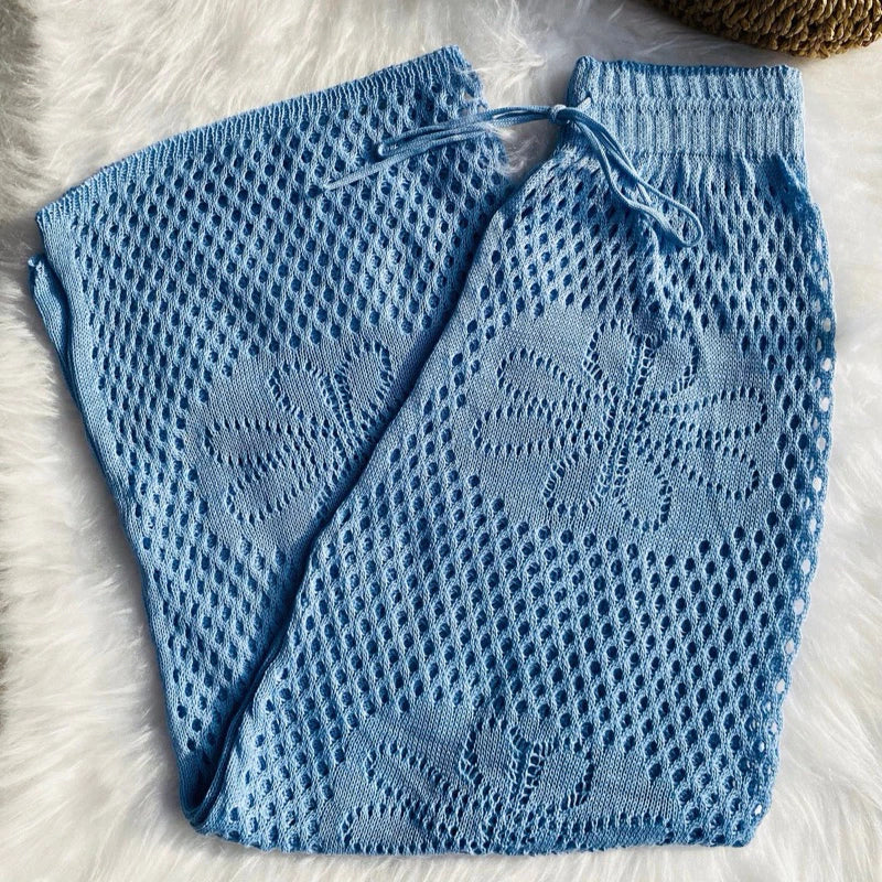 saída de praia calça pantalona tricôt crochê linha luxo