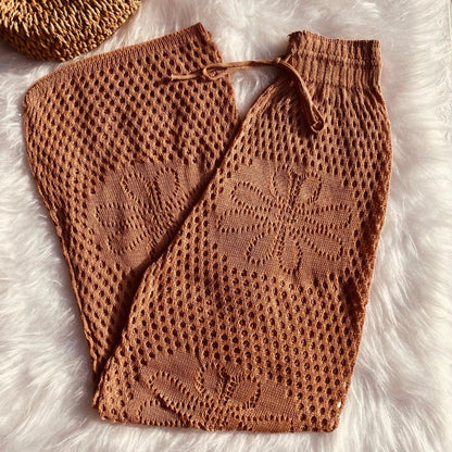 saída de praia calça pantalona tricôt crochê linha luxo