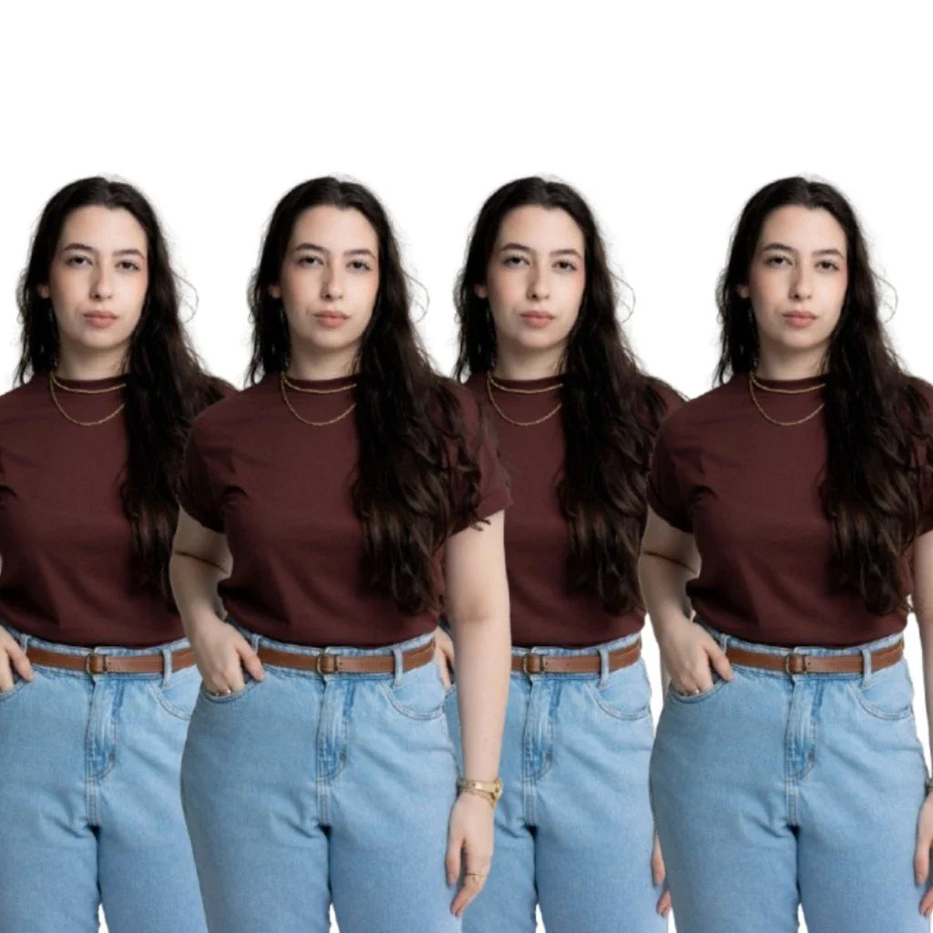 Kit 4 Camiseta Básica T-Shirt Feminina 100% Algodão Várias Cores
