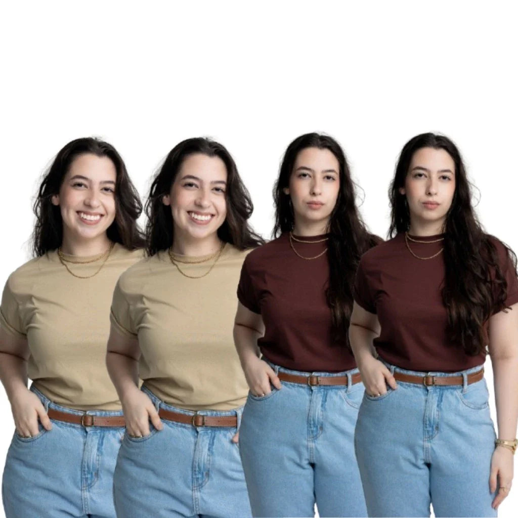 Kit 4 Camiseta Básica T-Shirt Feminina 100% Algodão Várias Cores