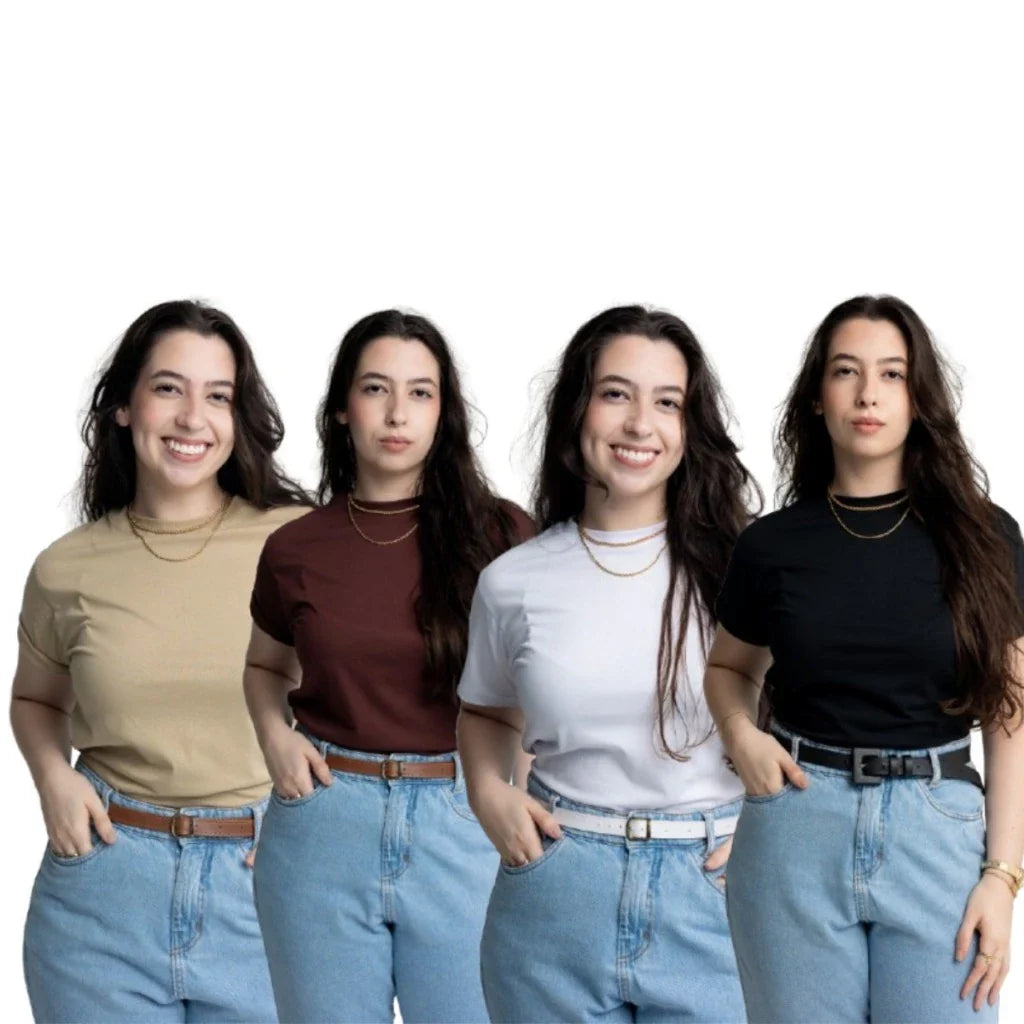 Kit 4 Camiseta Básica T-Shirt Feminina 100% Algodão Várias Cores