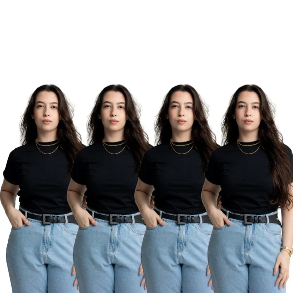 Kit 4 Camiseta Básica T-Shirt Feminina 100% Algodão Várias Cores