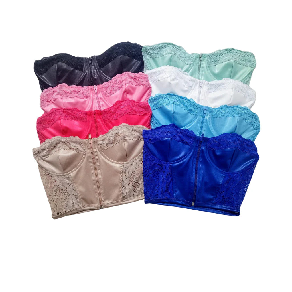 Cropped Corselet Tomara que Caia em Cirrê com Zíper e Arco