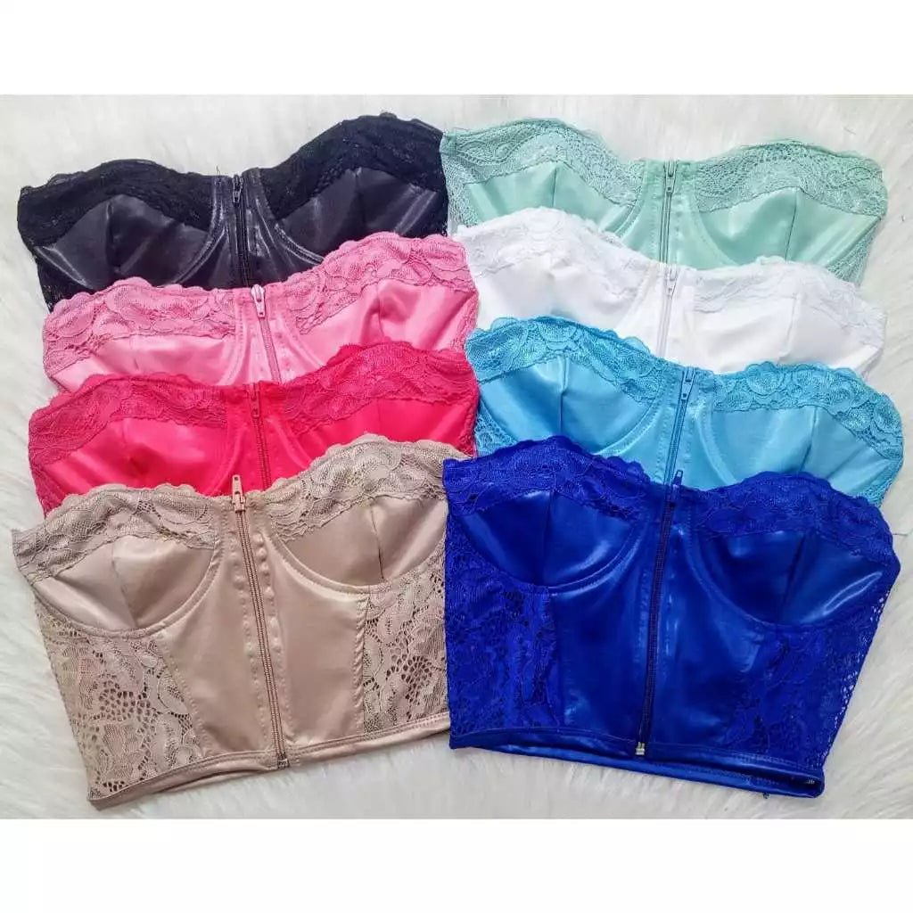 Cropped Corselet Tomara que Caia em Cirrê com Zíper e Arco