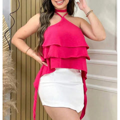 Blusa Feminina Com Amarração no Pescoço com Babado