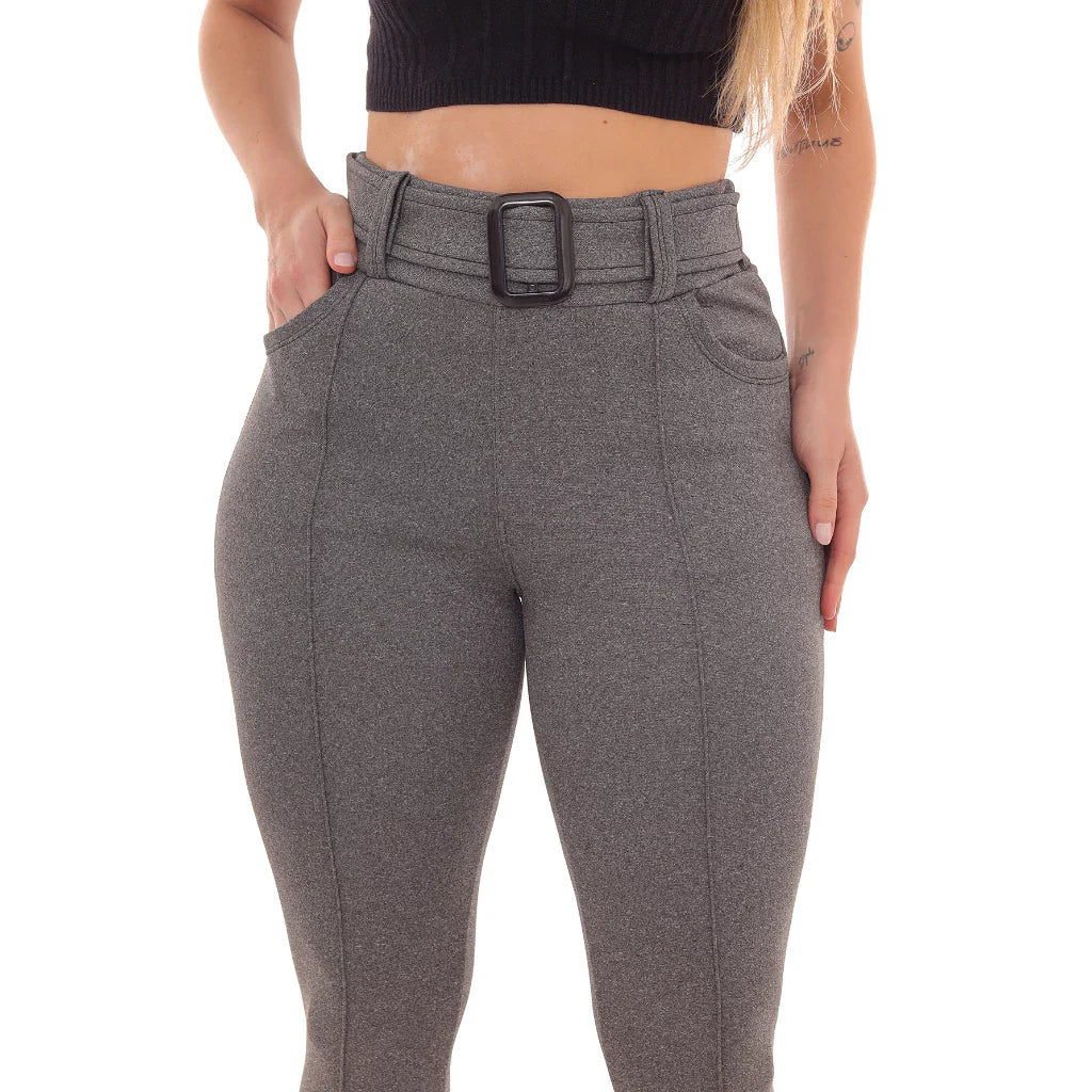 Calça Skinny Com Cinto Malha Crepe Cintura Alta do P ao G3