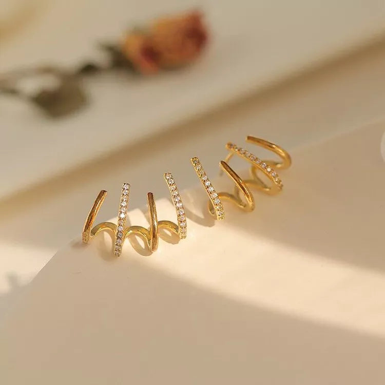 Brincos Geométricos de Metal Diamantado com Zircon em Forma de Garra Estilo Coreano