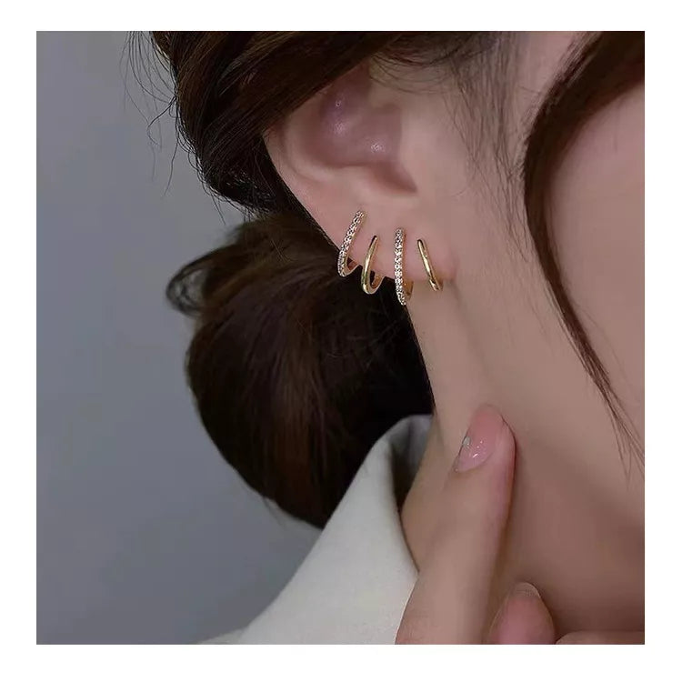Brincos Geométricos de Metal Diamantado com Zircon em Forma de Garra Estilo Coreano