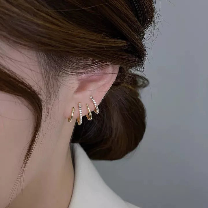 Brincos Geométricos de Metal Diamantado com Zircon em Forma de Garra Estilo Coreano
