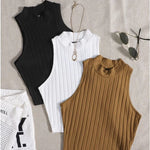 KIT 3 Cropped Gola Alta Canelado Sem Manga Verão Praia