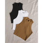 KIT 3 Cropped Gola Alta Canelado Sem Manga Verão Praia