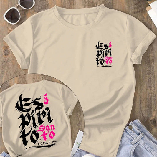 Camiseta Feminina Blusa ESPIRITO SANTO A CASA É SUA Camisa Manfinity 100% algodão Street Wear